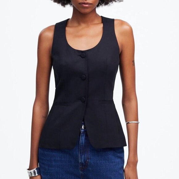 Madewell Scoopneck Cutaway Vest Drapey Twill Black Size 00/XXS NWT - Picture 1 of 8